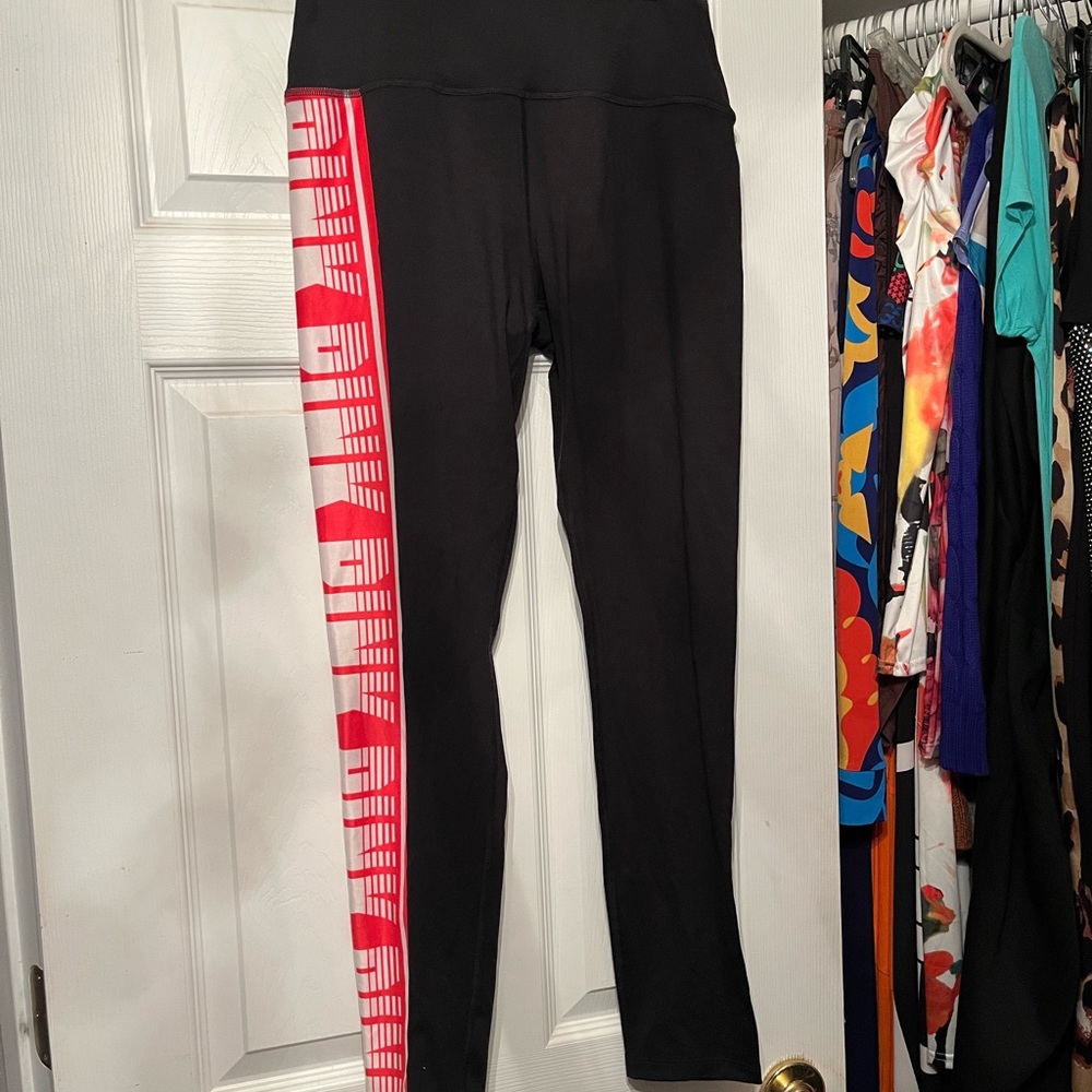 PINK Leggings with Black & Red Patterned Stripe